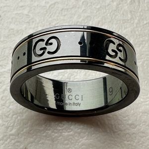 Gucci Ceramic Black GG mens ring size 9